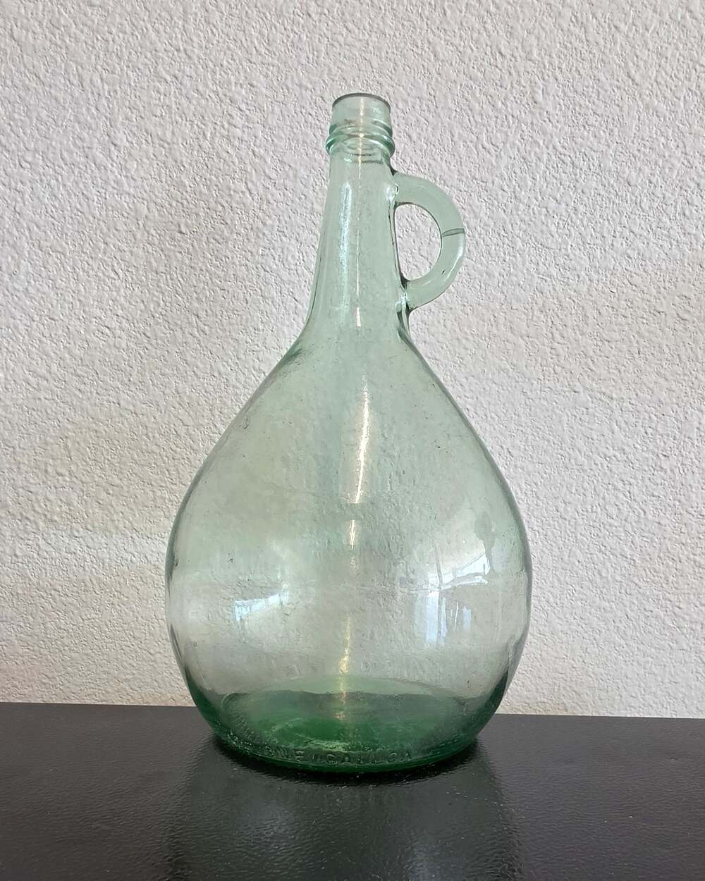 Vintage Green Glass Wine One Gallon Jug with Finger Loop